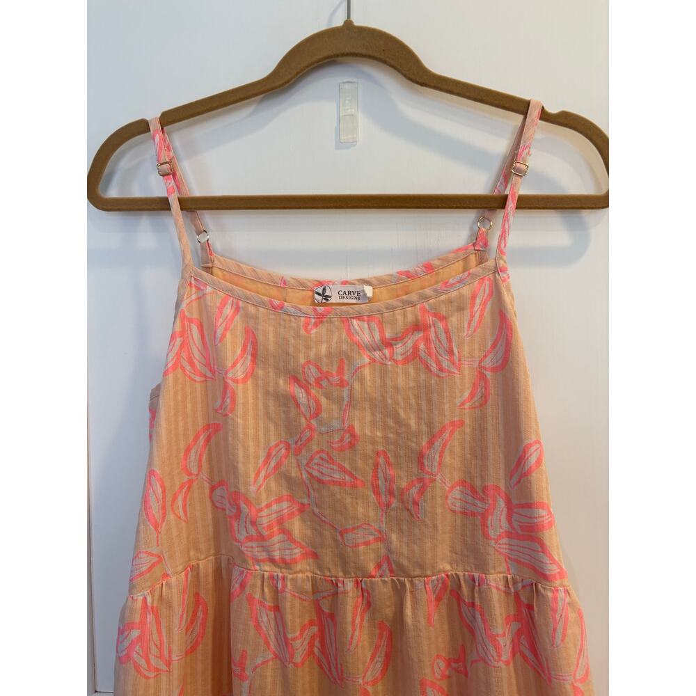 Carve Designs Jacey Textured Dress Orange Pink Tiered Cotton Midi Pockets Large - Picture 4 of 6